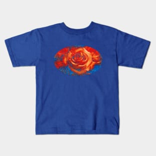 Red Roses and blue glitter floral pattern with romantic flowers Kids T-Shirt